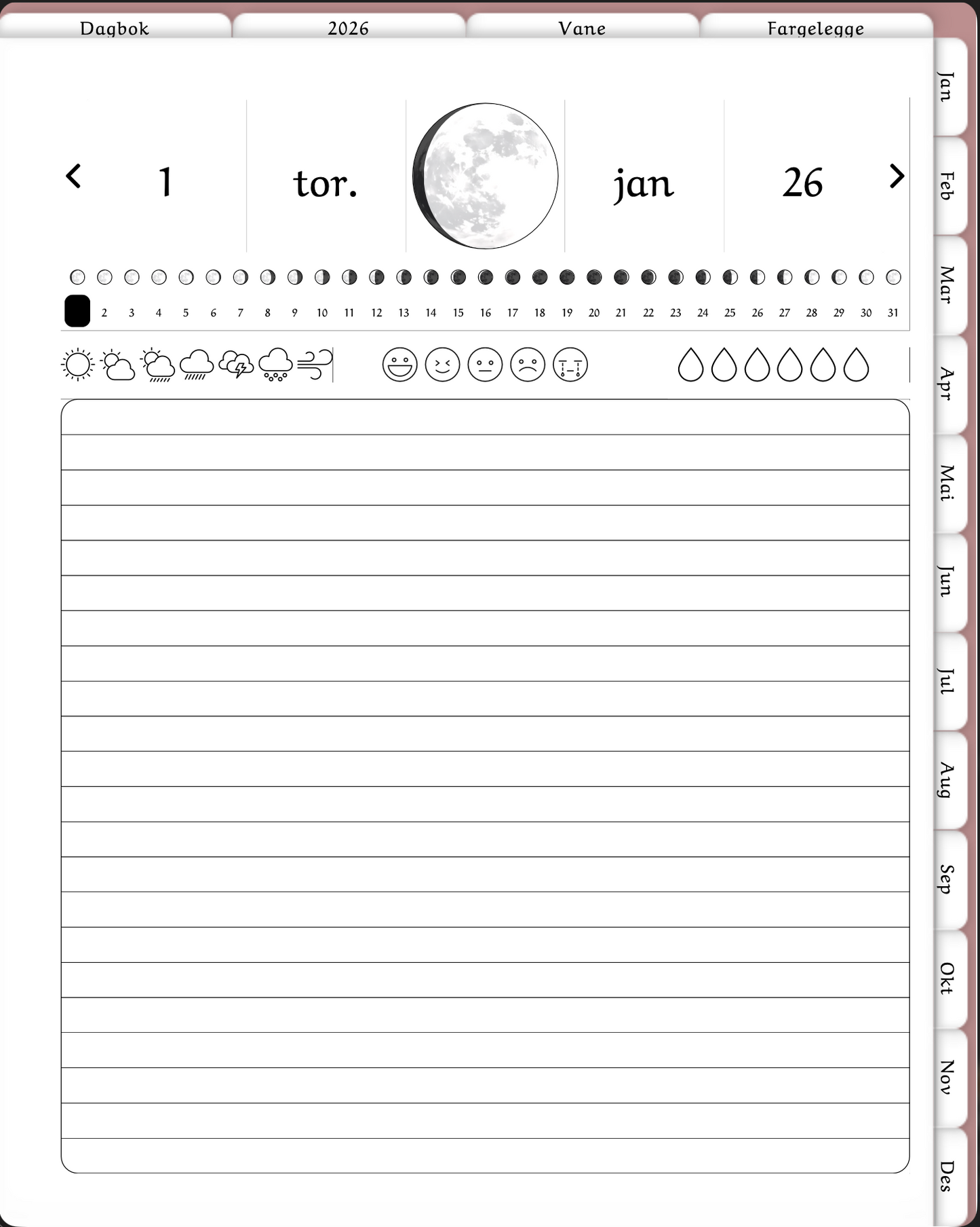 🌙 Dagbok 2026 – Din personlige reise gjennom året