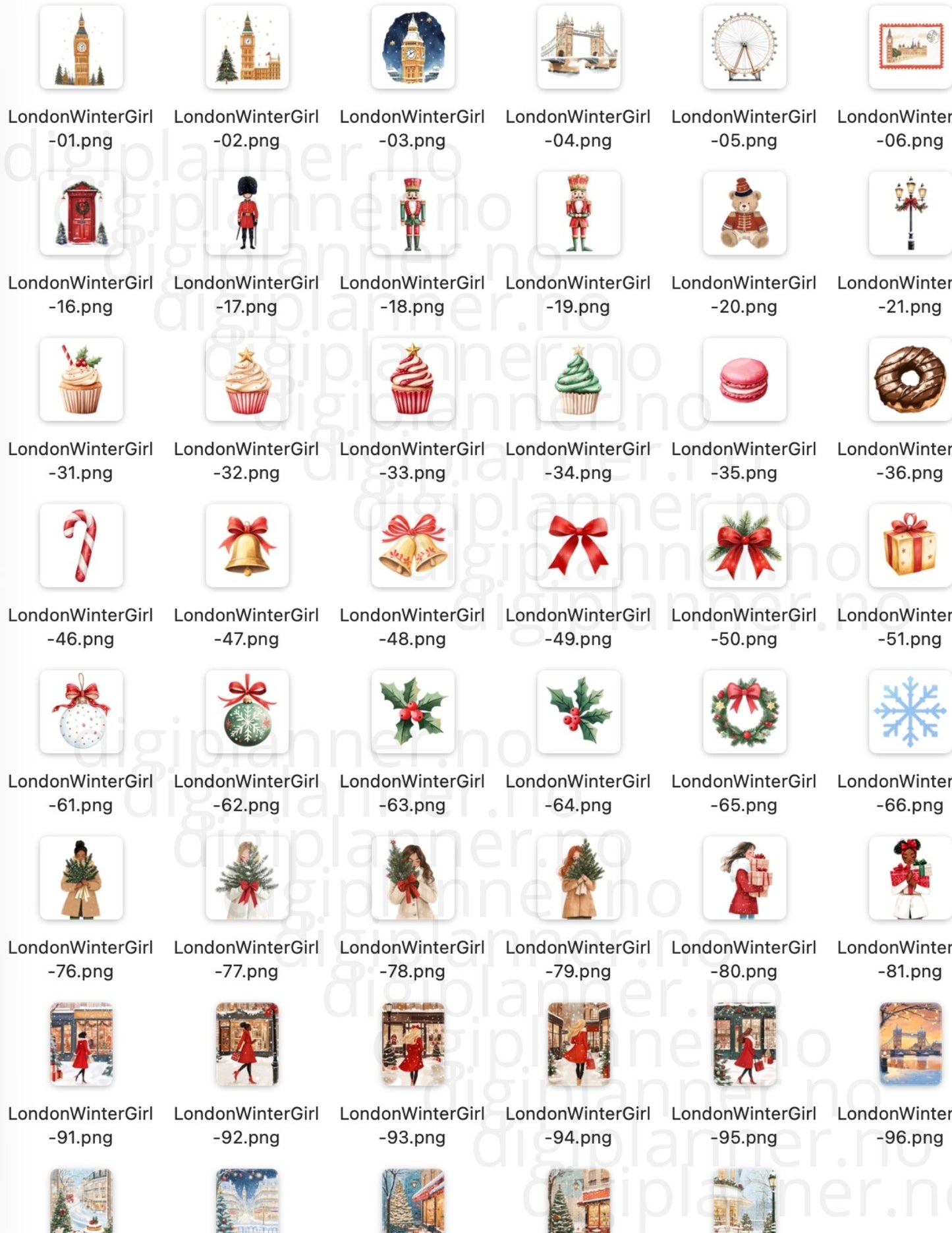 Digital Stickers - London Winter Girl - 120 stickers