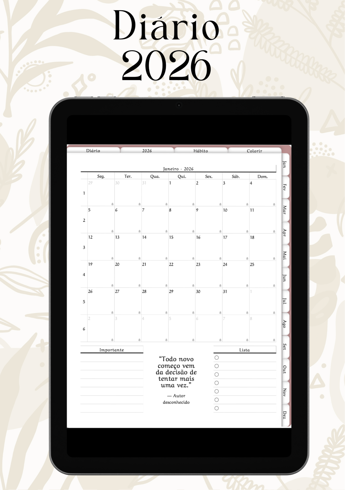 ✨ Diário Digital 2026 – Planeje, Reflita e Relaxe ✨