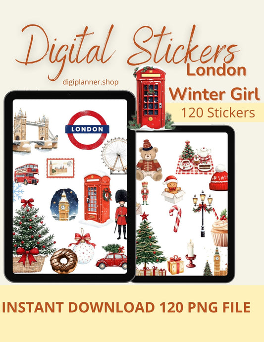 Digital Stickers - London Winter Girl - 120 stickers