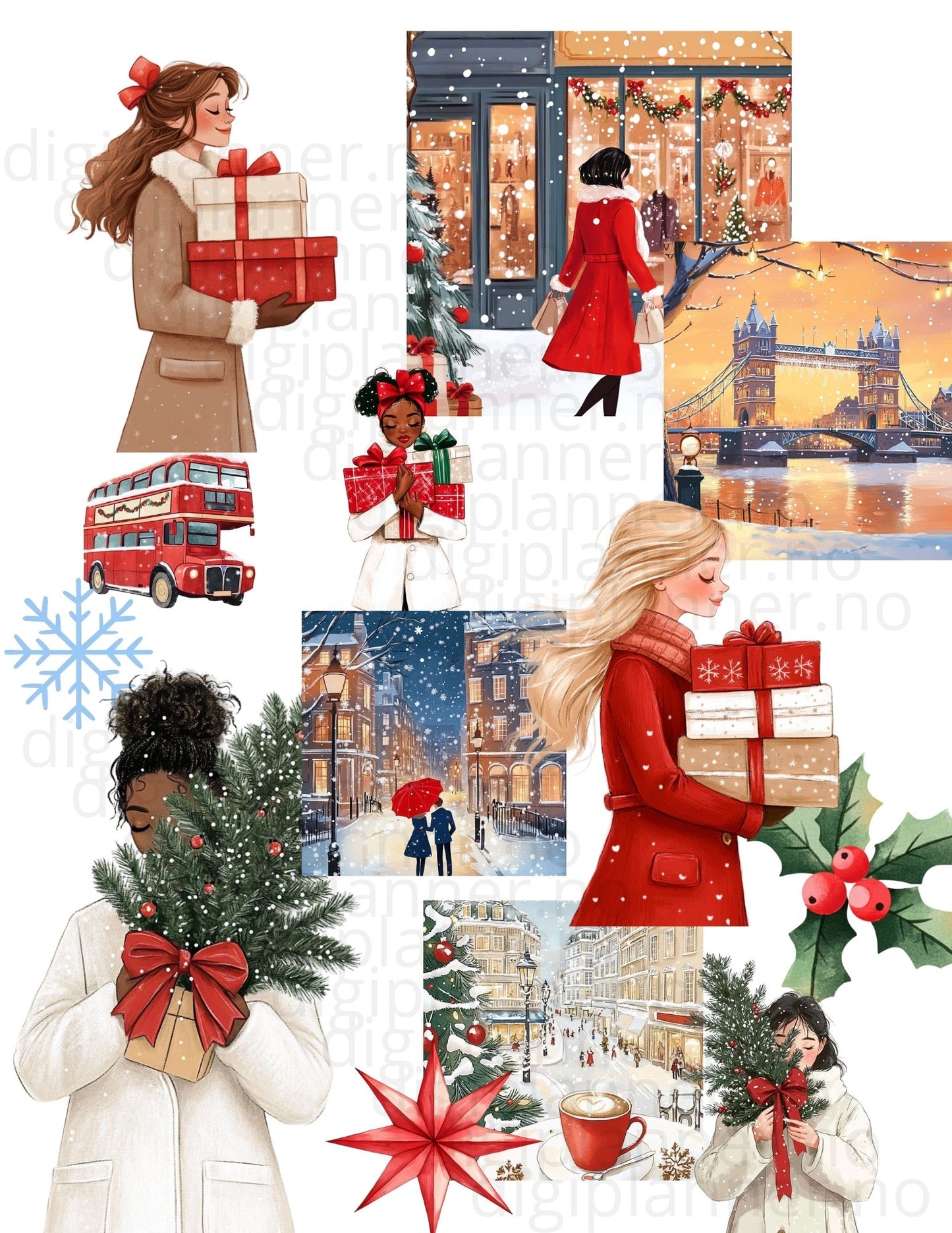 Digital Stickers - London Winter Girl - 120 stickers