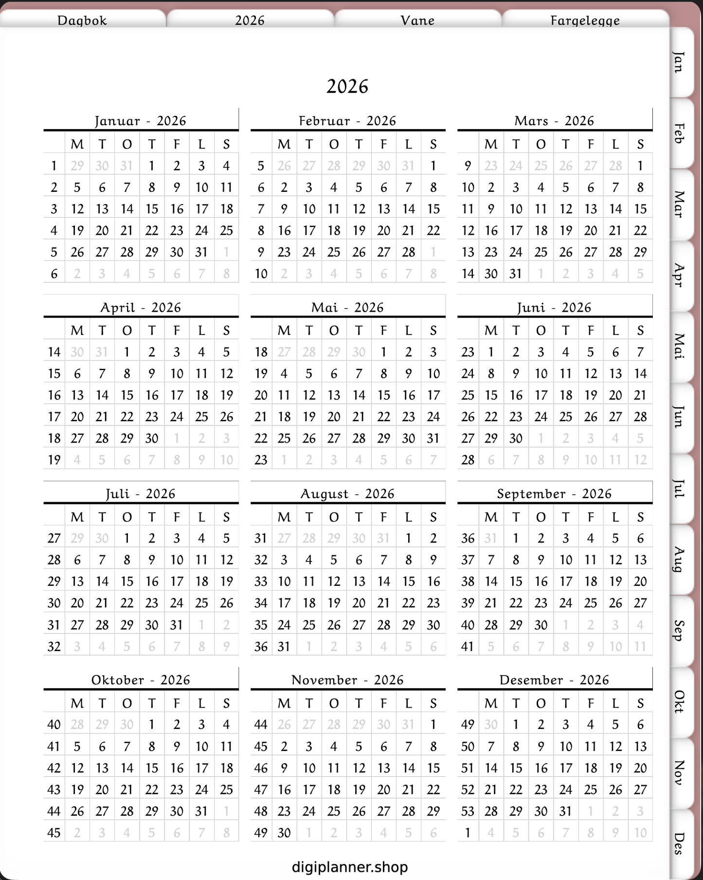 🌙 Dagbok 2026 – Din personlige reise gjennom året