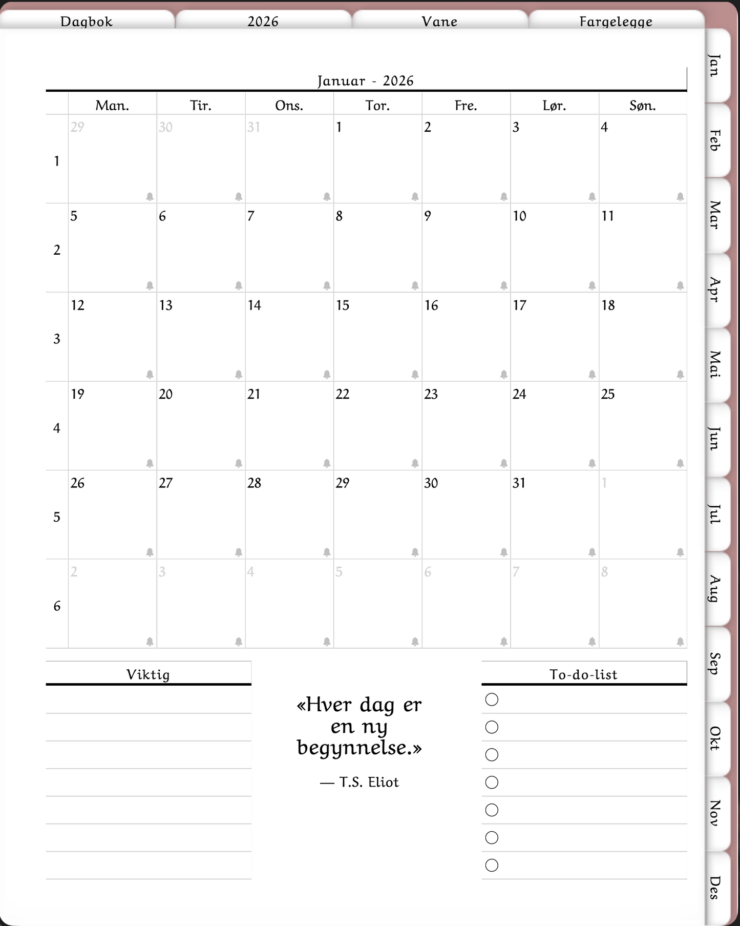 🌙 Dagbok 2026 – Din personlige reise gjennom året